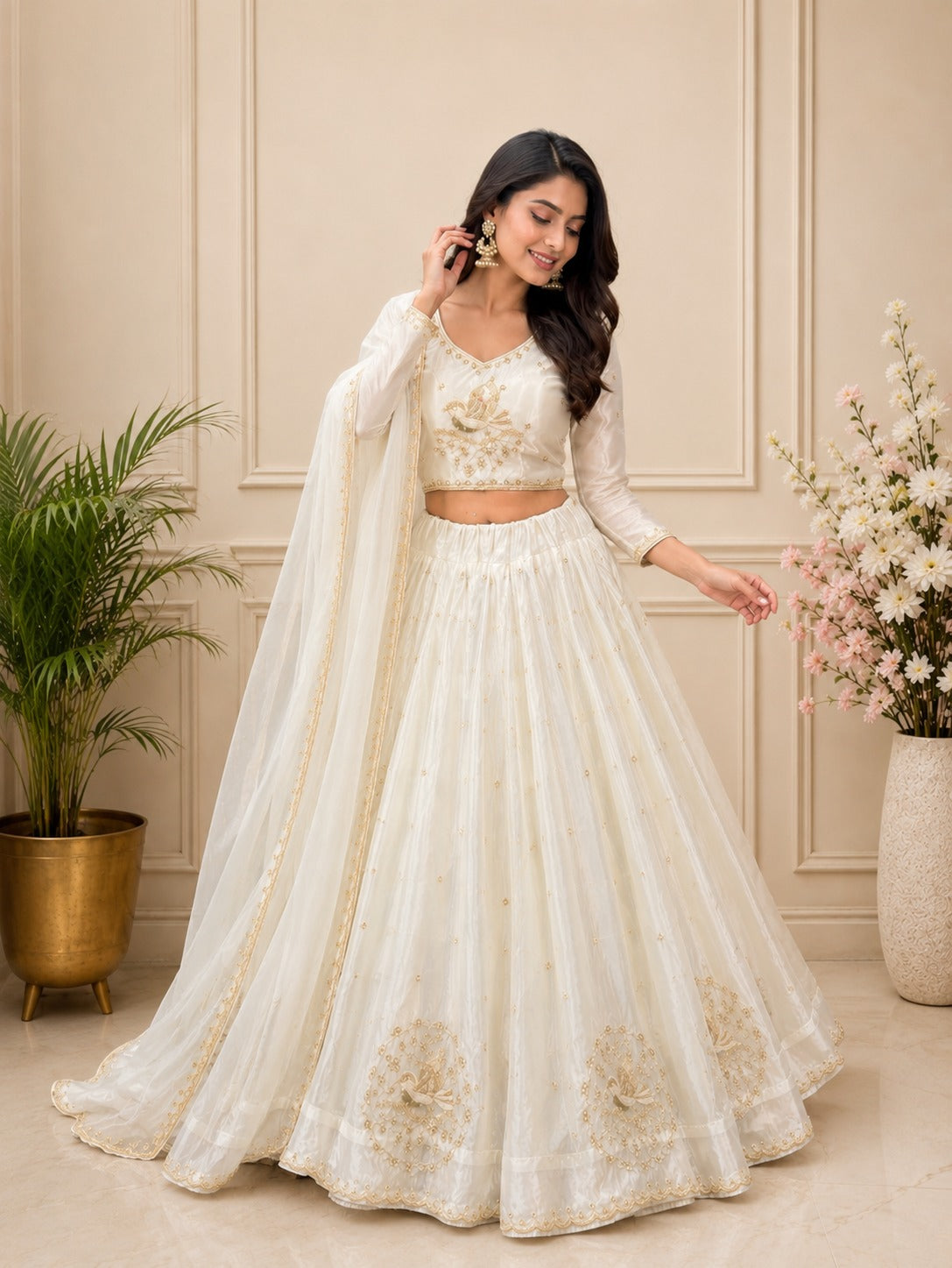 Silk Lehenga Set with Intricate Embroidery and Dupatta