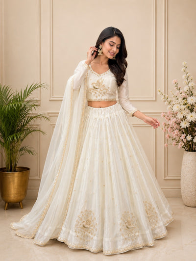 Silk Lehenga Set with Intricate Embroidery and Dupatta