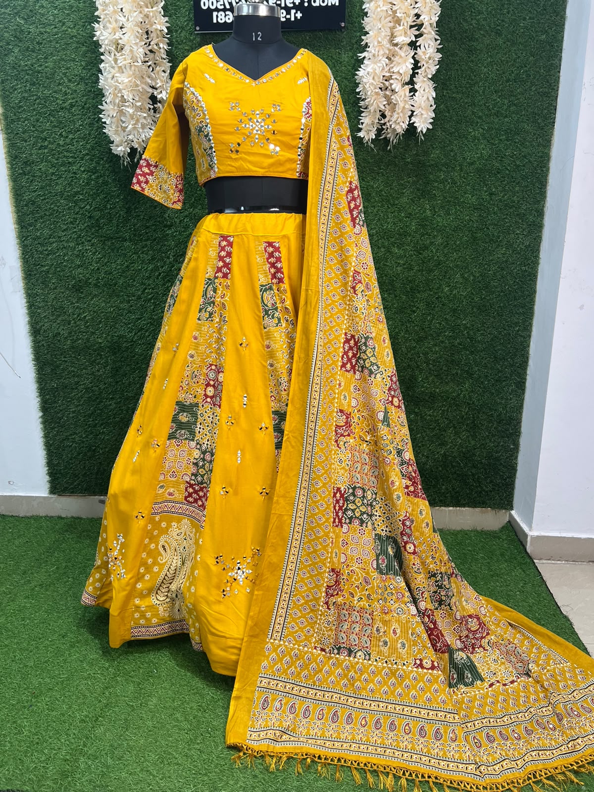 Cotton Lehenga Set with Mirror Work | 3-Piece Festive Outfit