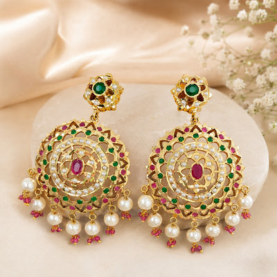 Jadau Earrings with Pearl Drops | Traditional Indian Bridal & Festive Jewellery