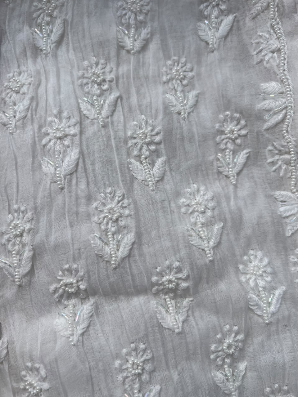 Lucknowi Chikankari Unstitched Mul Angrakha with Heavy Moti Work | Elegant Ethnic Wear