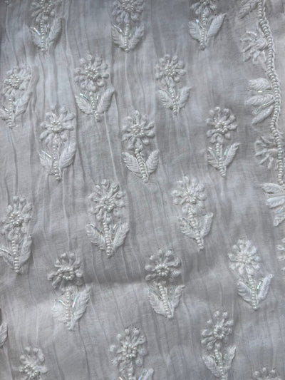 Lucknowi Chikankari Unstitched Mul Angrakha with Heavy Moti Work | Elegant Ethnic Wear