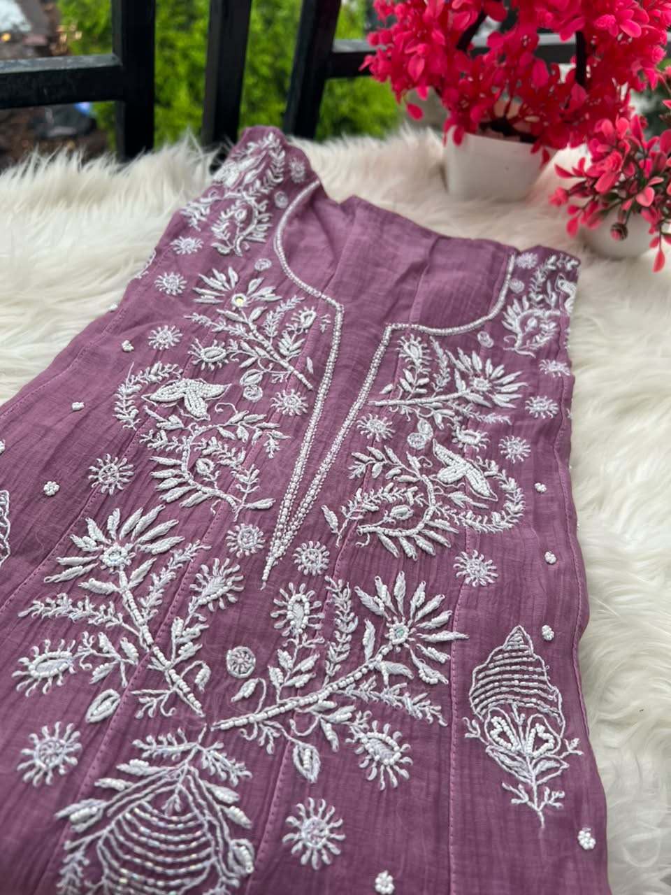 Lucknowi Chikankari Unstitched Mul Anarkali | Hand Embroidered Indian Ethnic Wear