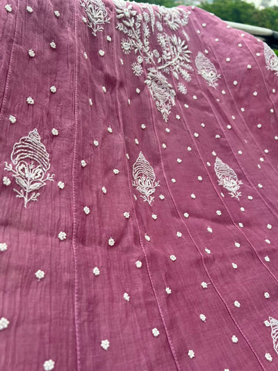Lucknowi Chikankari Unstitched Mul Anarkali | Hand Embroidered Indian Ethnic Wear