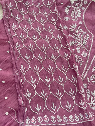 Lucknowi Chikankari Unstitched Mul Anarkali | Hand Embroidered Indian Ethnic Wear