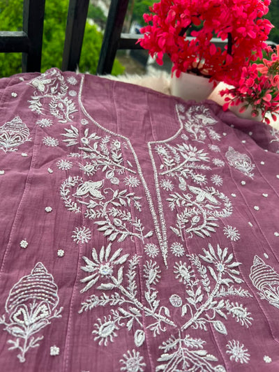 Lucknowi Chikankari Unstitched Mul Anarkali | Hand Embroidered Indian Ethnic Wear
