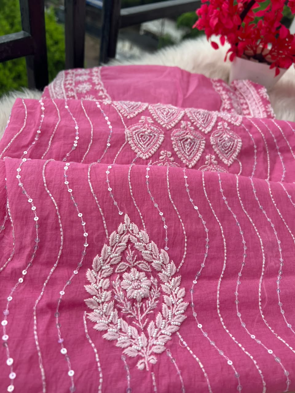 Lucknowi Chikankari Unstitched Mul Chanderi Straight Suit Set