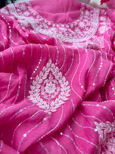 Lucknowi Chikankari Unstitched Mul Chanderi Straight Suit Set