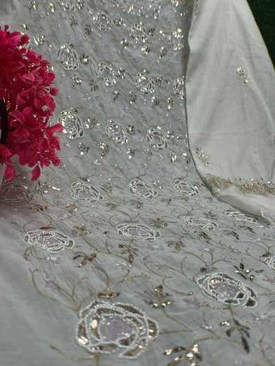 Lucknowi Chikankari Unstitched Mul Chanderi Straight Suit Set with Matching Dupatta