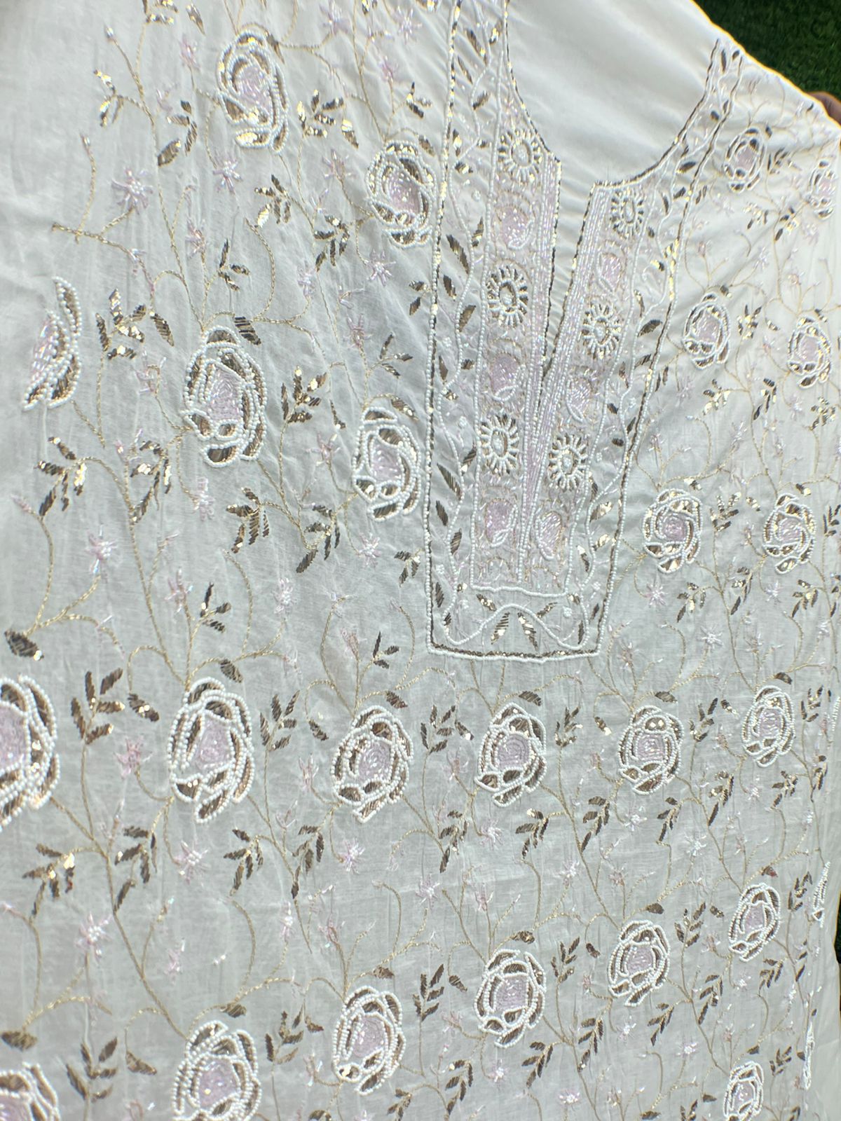 Lucknowi Chikankari Unstitched Mul Chanderi Straight Suit Set with Matching Dupatta