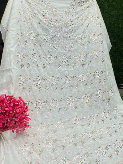 Lucknowi Chikankari Unstitched Mul Chanderi Straight Suit Set with Matching Dupatta