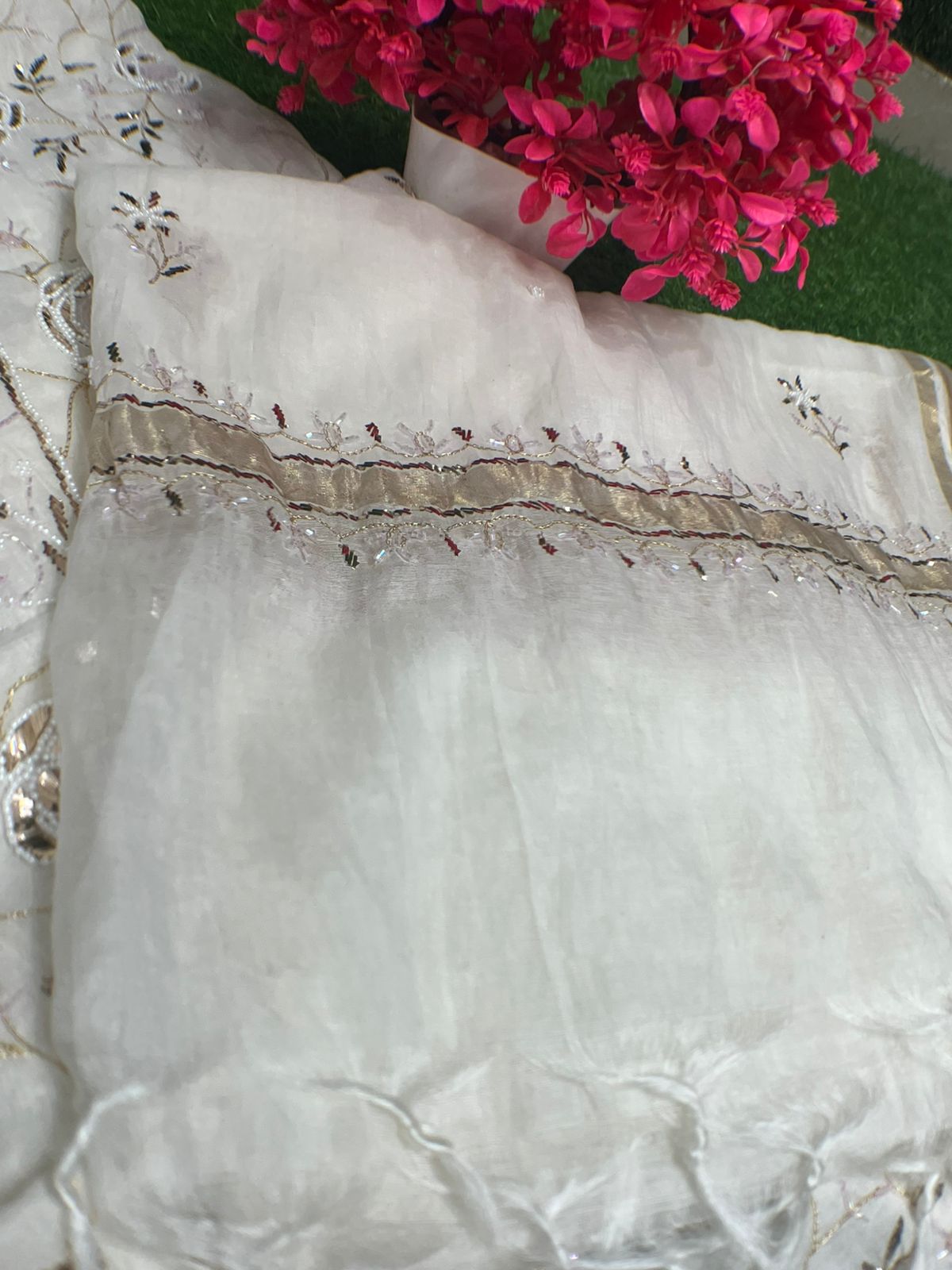 Lucknowi Chikankari Unstitched Mul Chanderi Straight Suit Set with Matching Dupatta