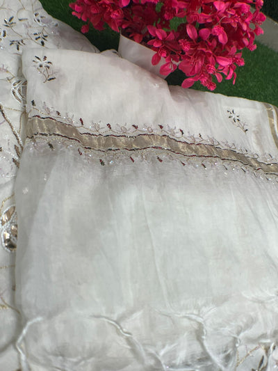 Lucknowi Chikankari Unstitched Mul Chanderi Straight Suit Set with Matching Dupatta