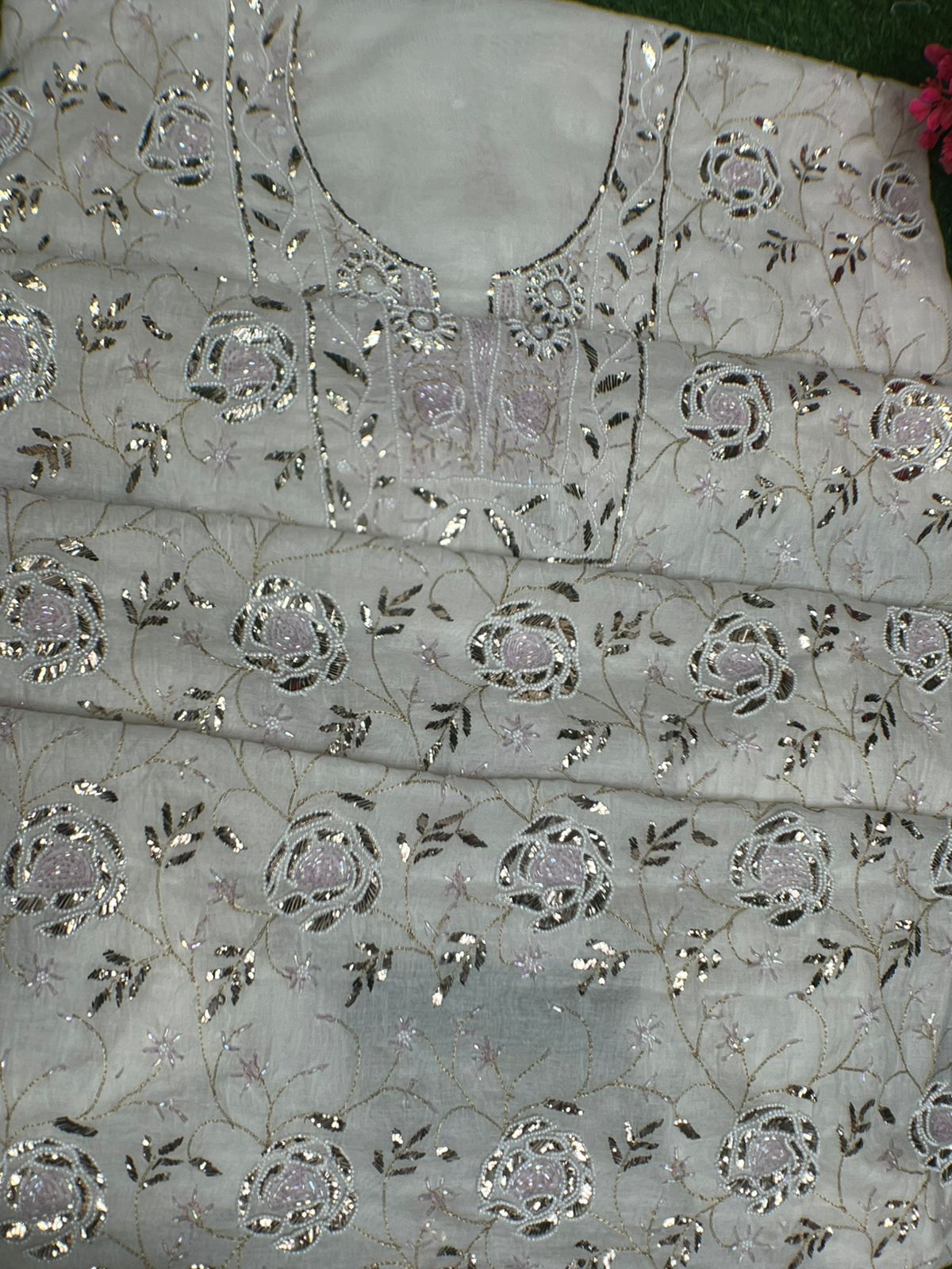 Lucknowi Chikankari Unstitched Mul Chanderi Straight Suit Set with Matching Dupatta