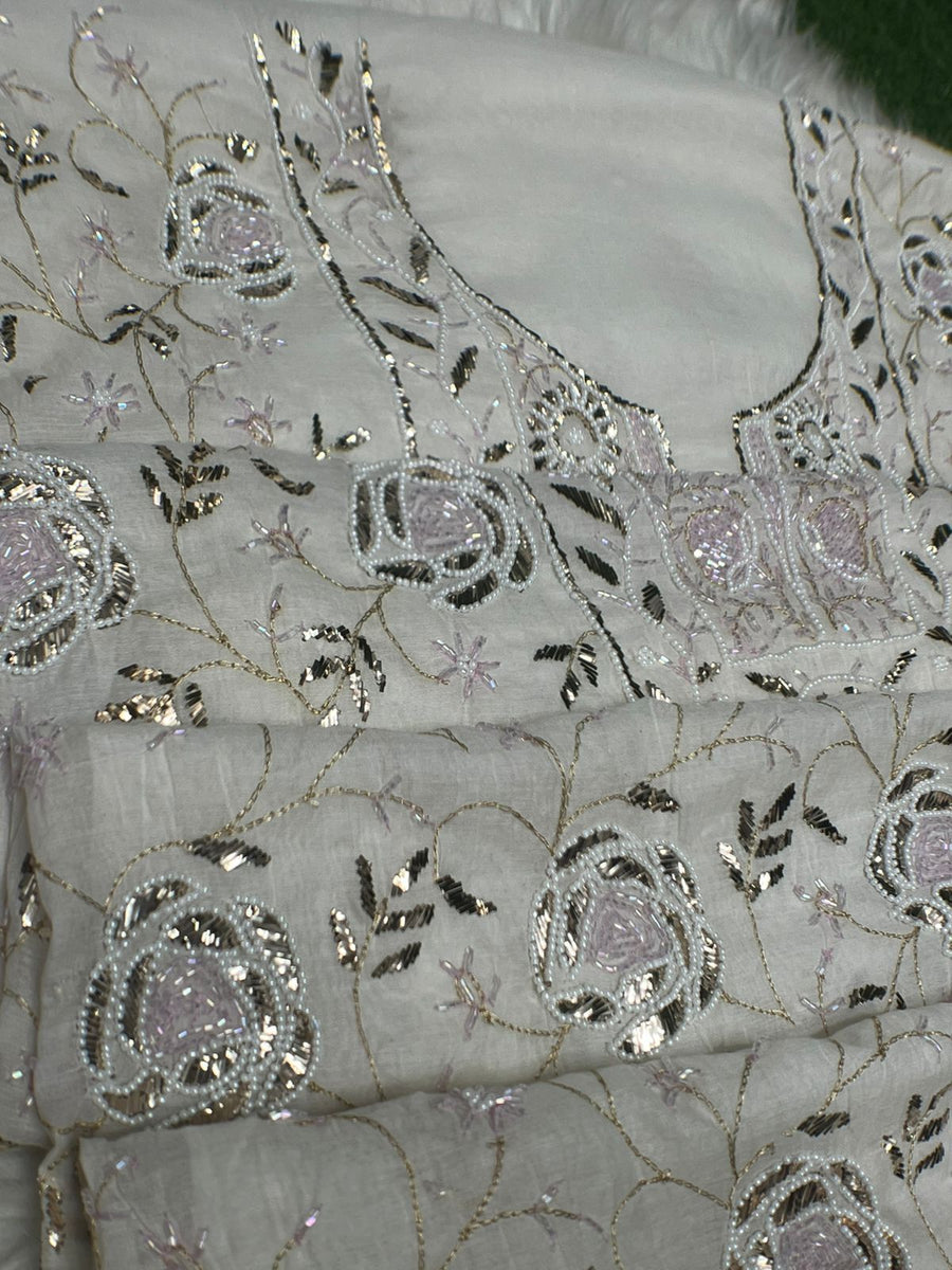 Lucknowi Chikankari Unstitched Mul Chanderi Straight Suit Set with Matching Dupatta
