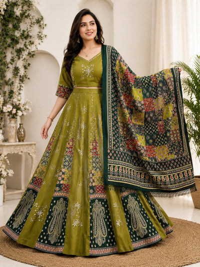 Cotton Lehenga Set with Mirror Work | 3-Piece Festive Outfit