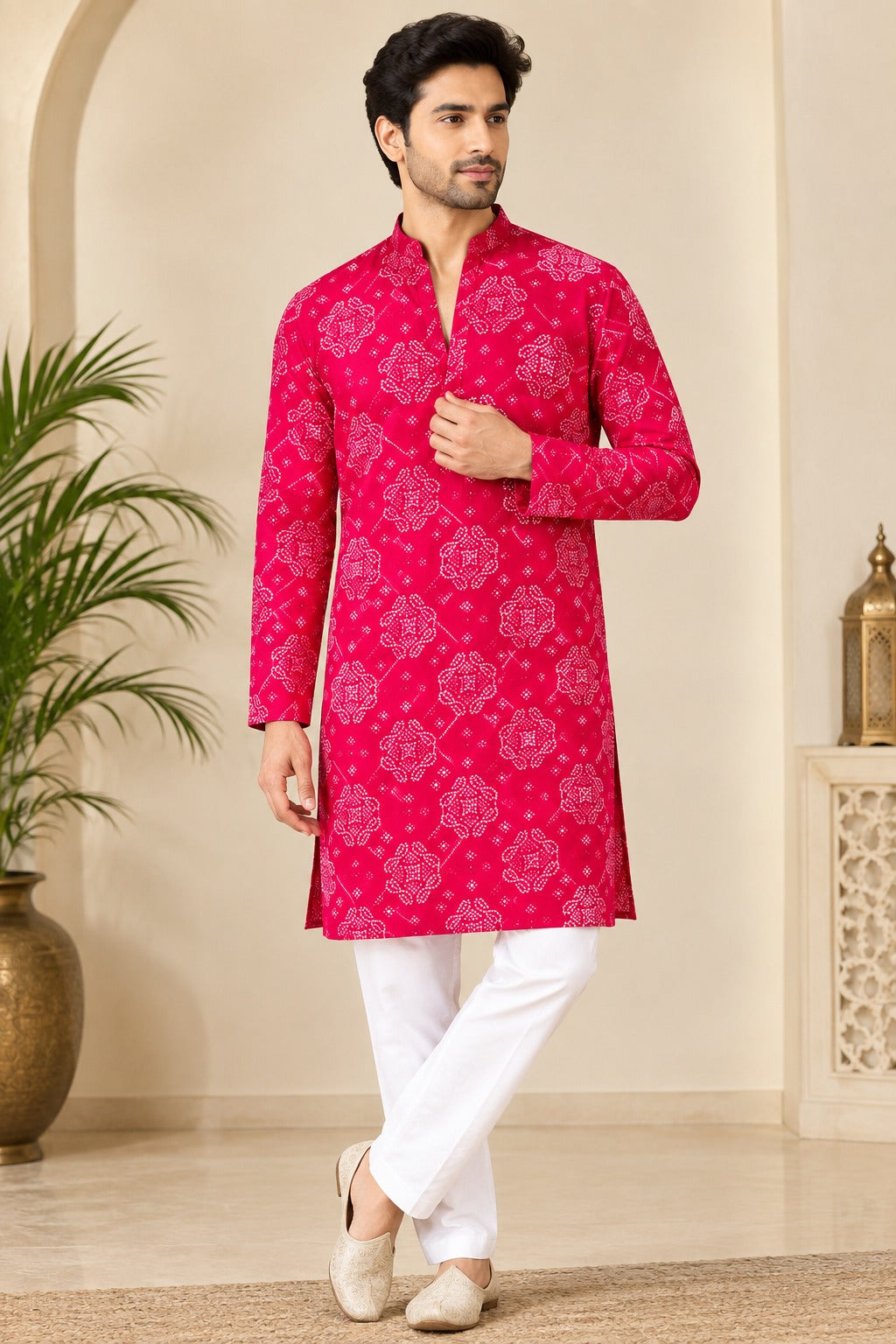 Men’s Bandhani Short Kurta | Traditional Ethnic Wear for Men