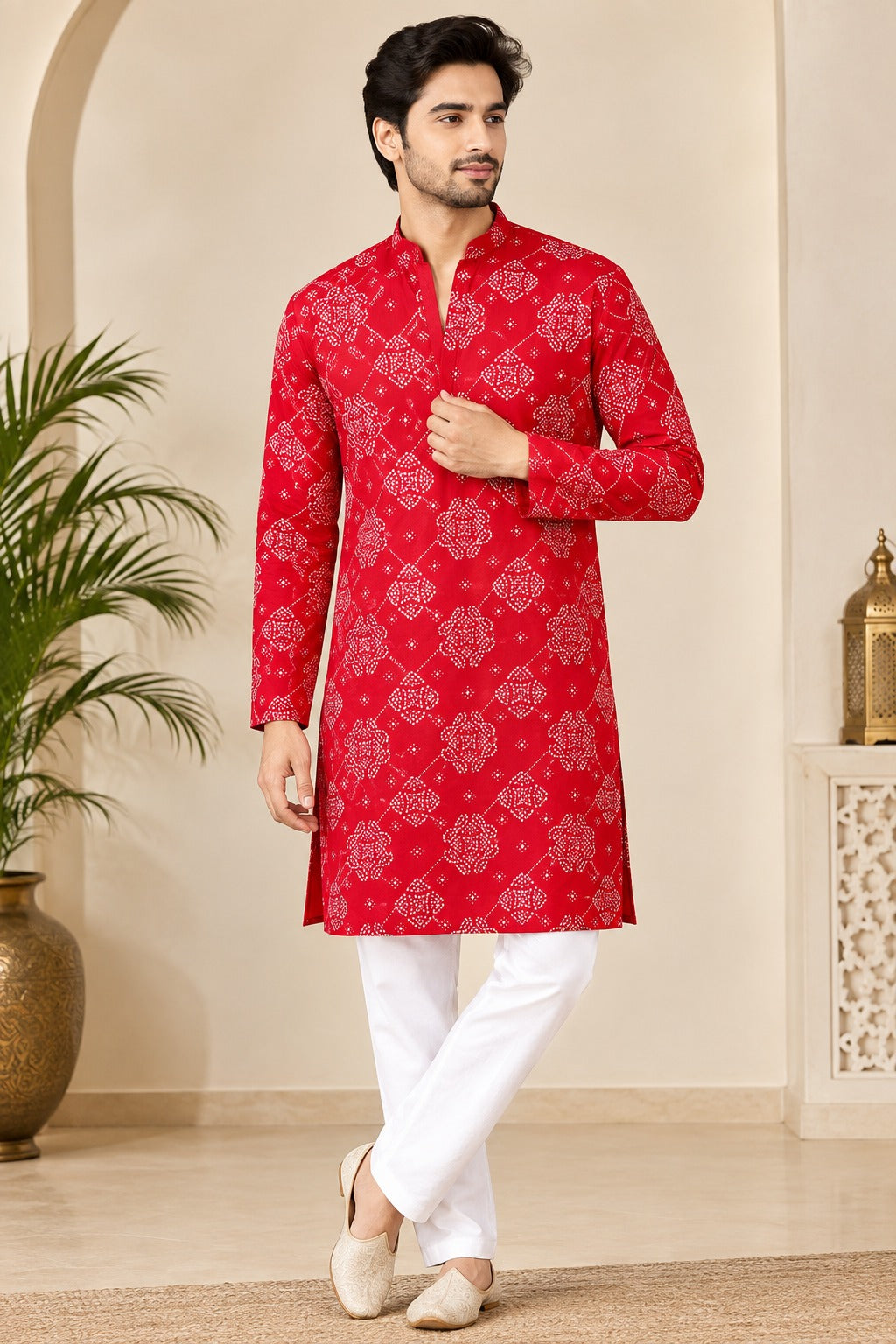 Men’s Bandhani Short Kurta | Traditional Ethnic Wear for Men