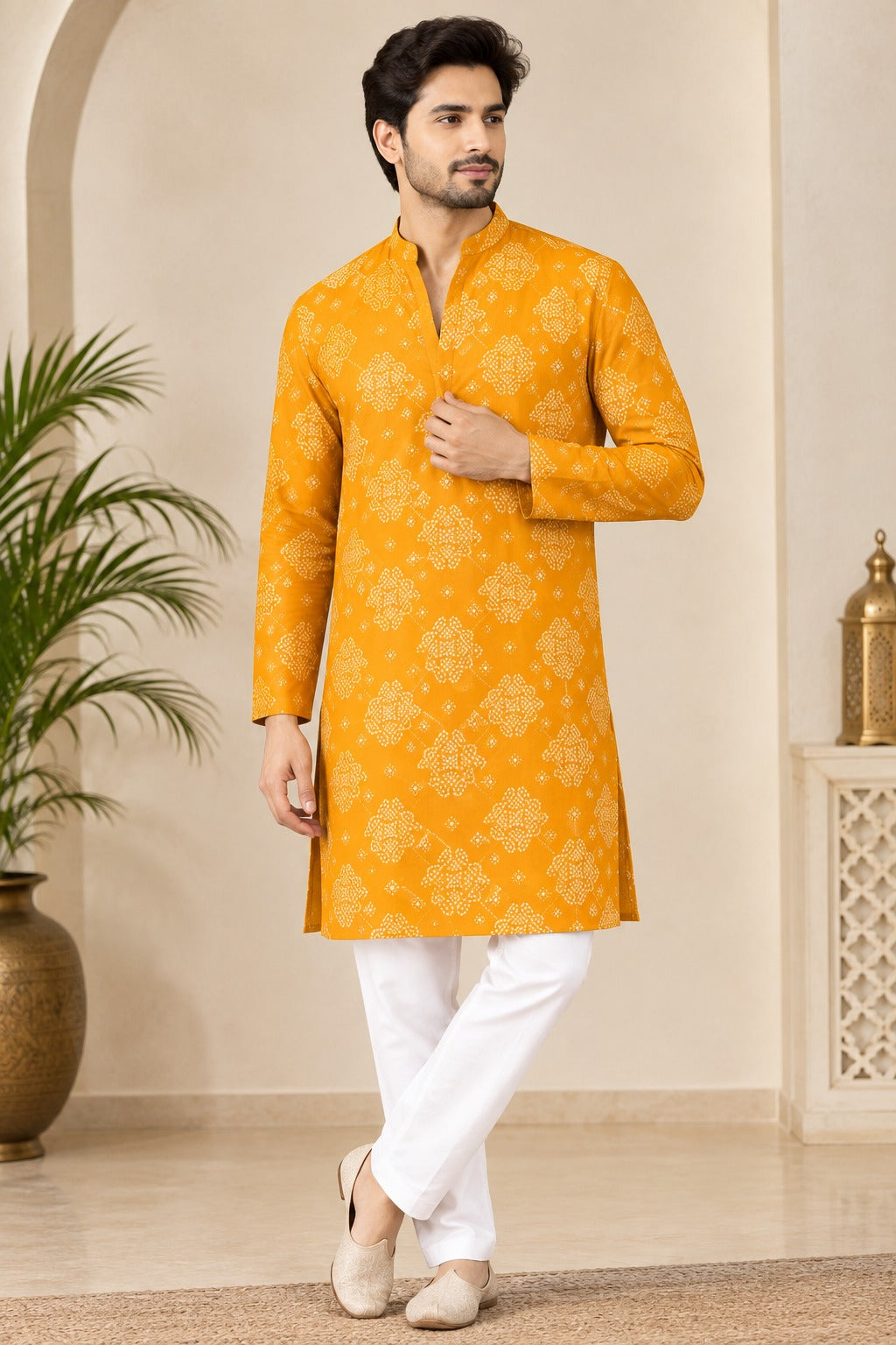 Men’s Bandhani Short Kurta | Traditional Ethnic Wear for Men