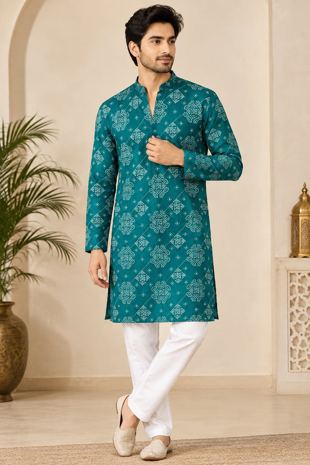 Men’s Bandhani Short Kurta | Traditional Ethnic Wear for Men
