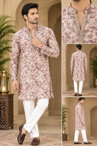 Men’s Silk Short Kurta with Digital Print | Traditional Ethnic Wear
