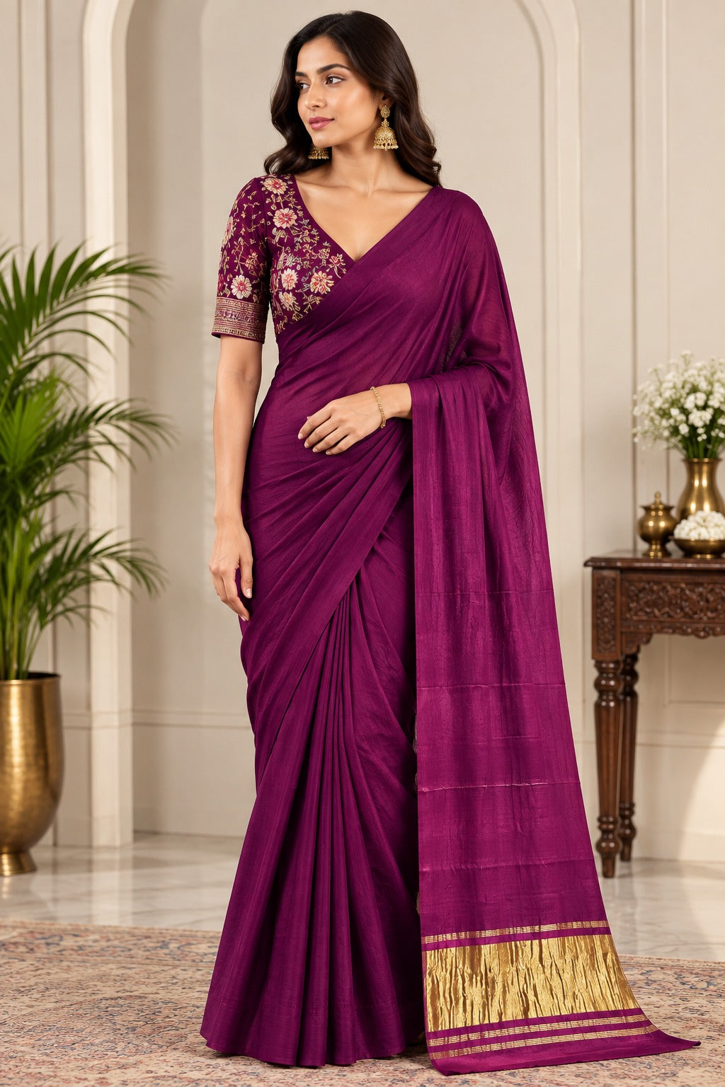 Modal Silk Saree with Lagdi Patta Gold Border