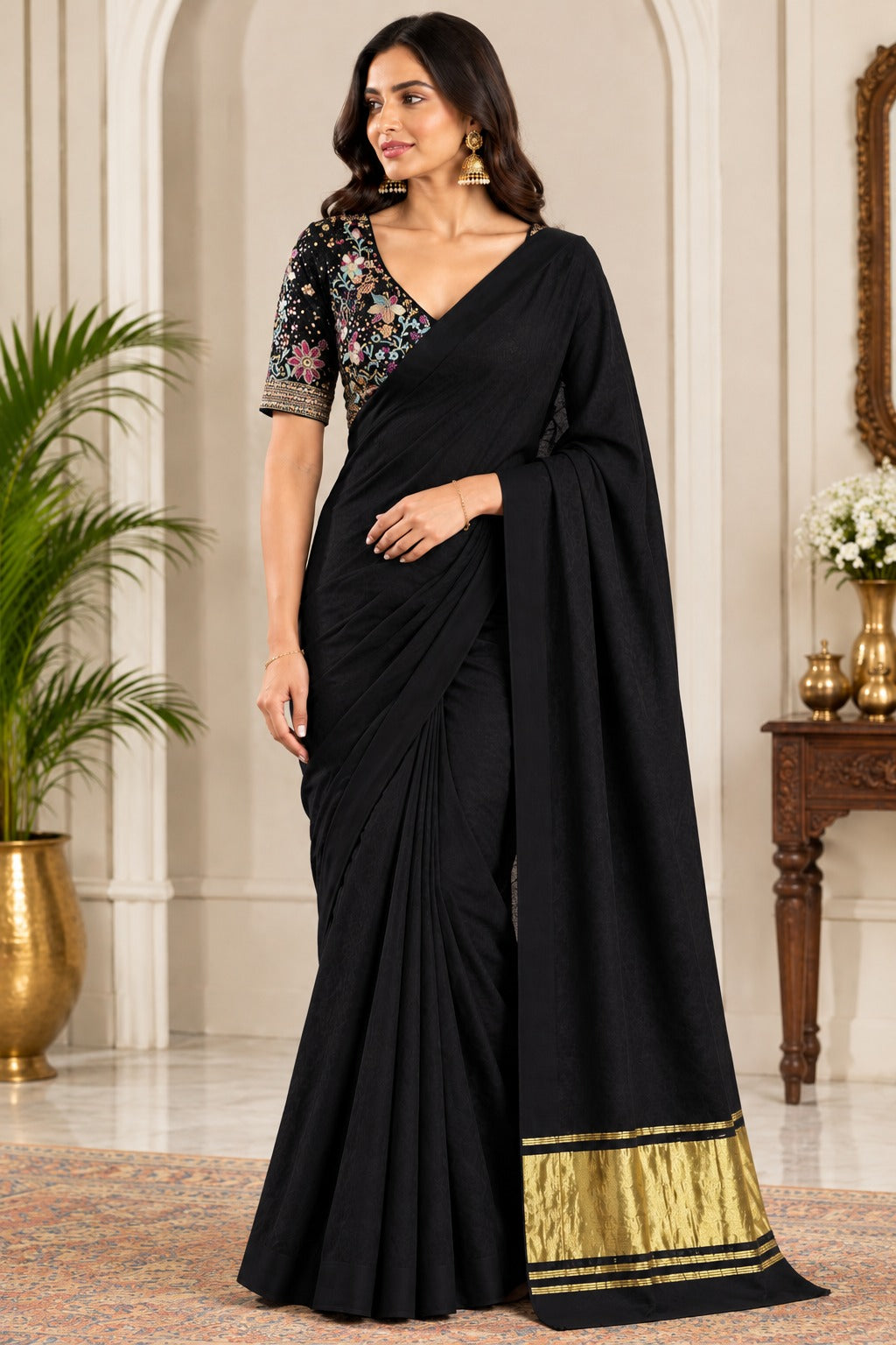 Modal Silk Saree with Lagdi Patta Gold Border