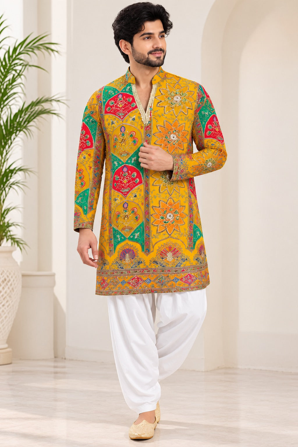 The Maharaja Edit – Premium Position Print Embroidery Men’s Kurta with Patiala Salwar| Wedding & Festive Wear