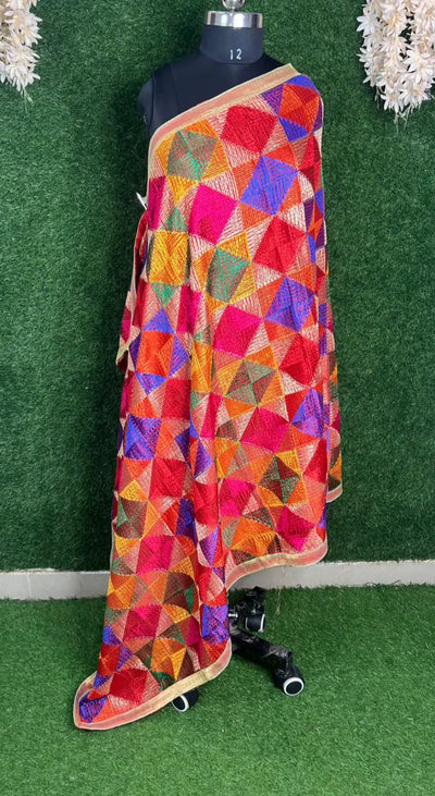 Multicolor Phulkari Embroidery Dupatta – Traditional Punjabi Handcrafted Elegance