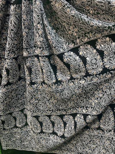 Hand-embroidered black georgette lucknowi chikankari saree with gota patti work and matching blouse