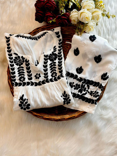 Lucknowi Chikankari Handwork Nyra Cut Kurti with Palazzo Set