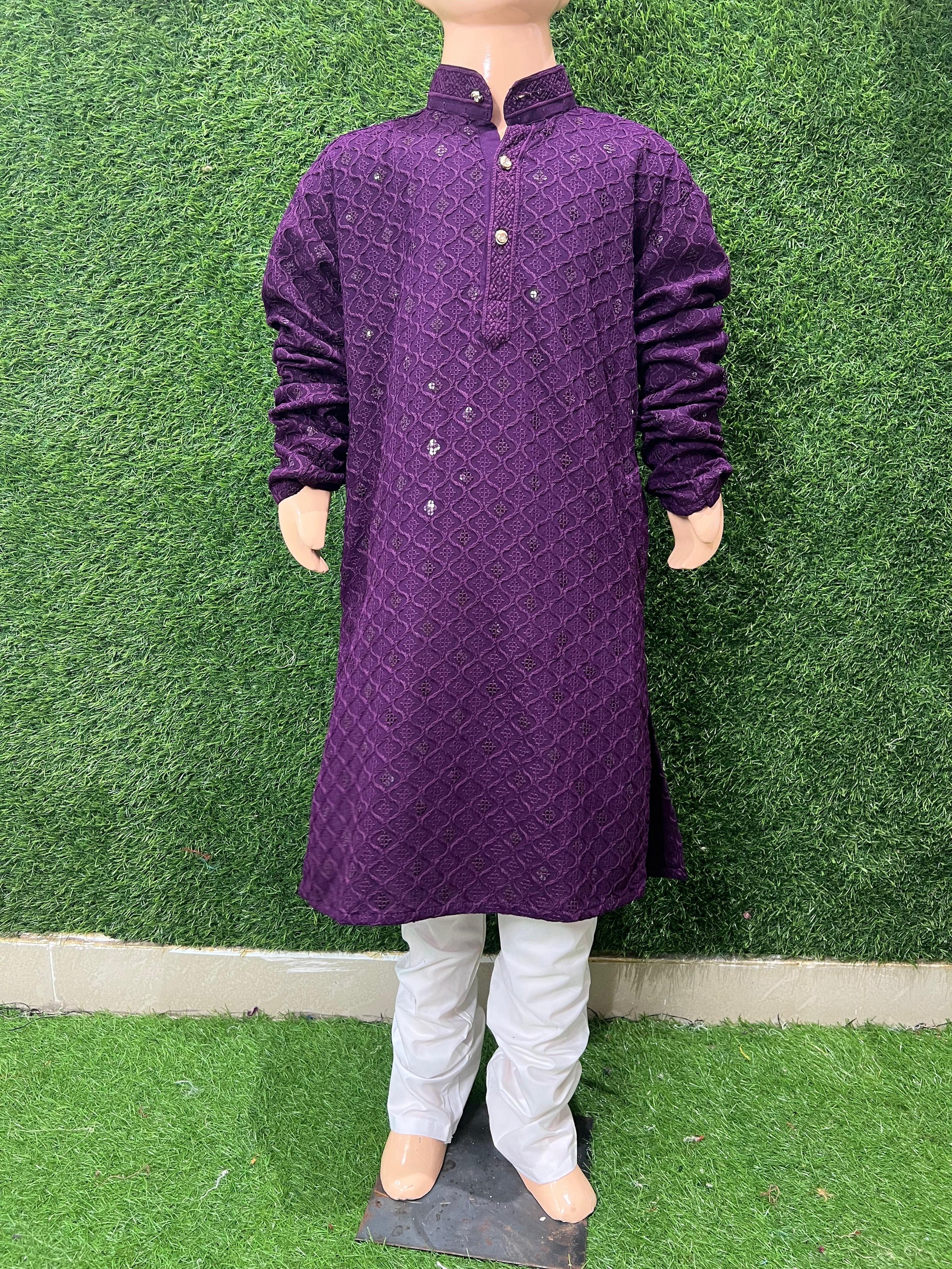 Boy’s Chikankari Kurta Set with Sequin Work – Elegant Festive & Party Wear