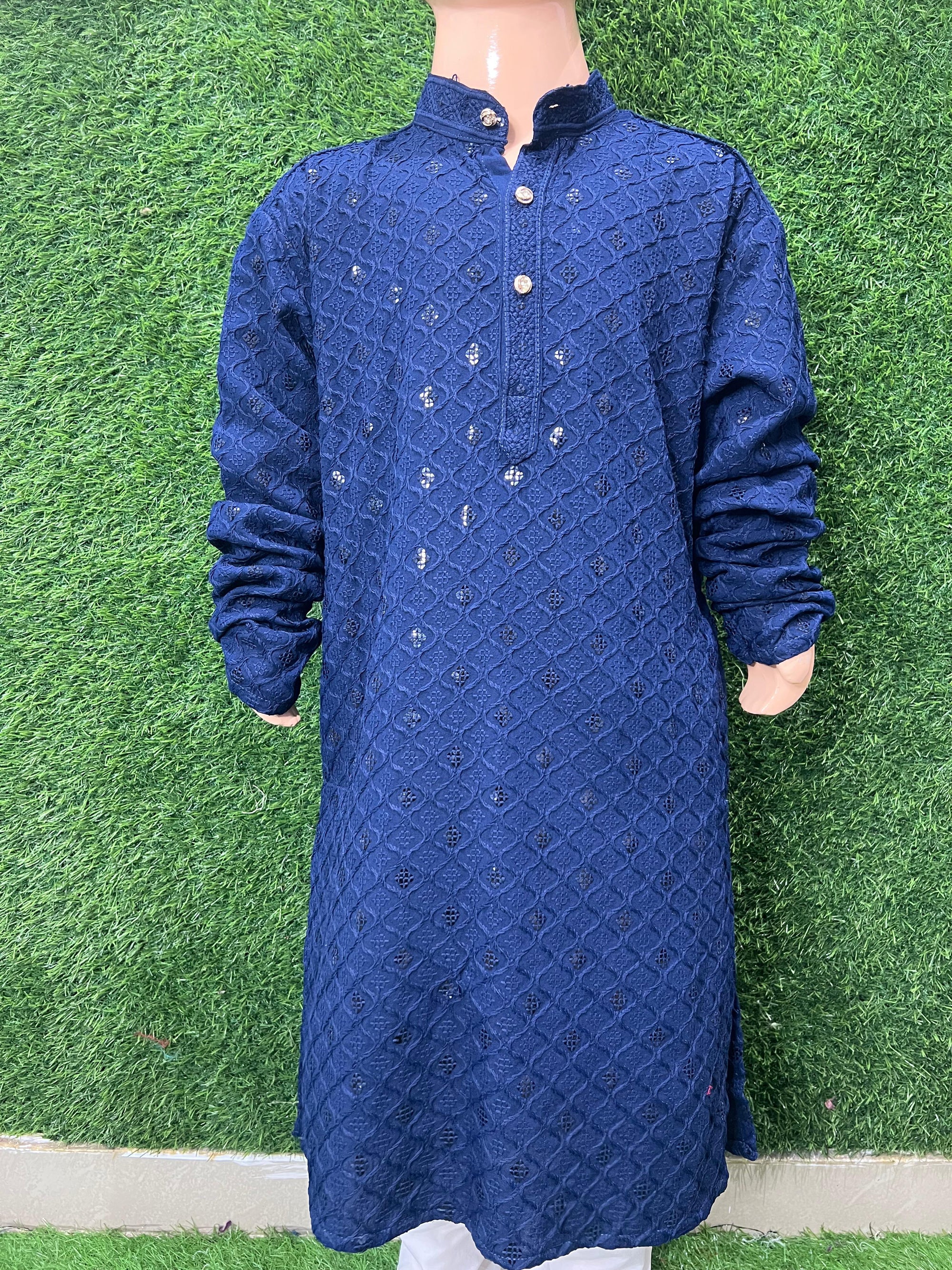 Boy’s Chikankari Kurta Set with Sequin Work – Elegant Festive & Party Wear