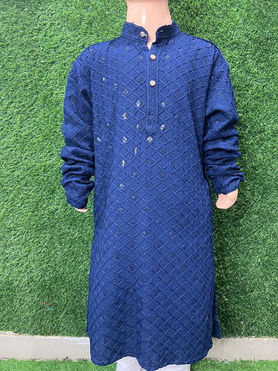 Boy’s Chikankari Kurta Set with Sequin Work – Elegant Festive & Party Wear