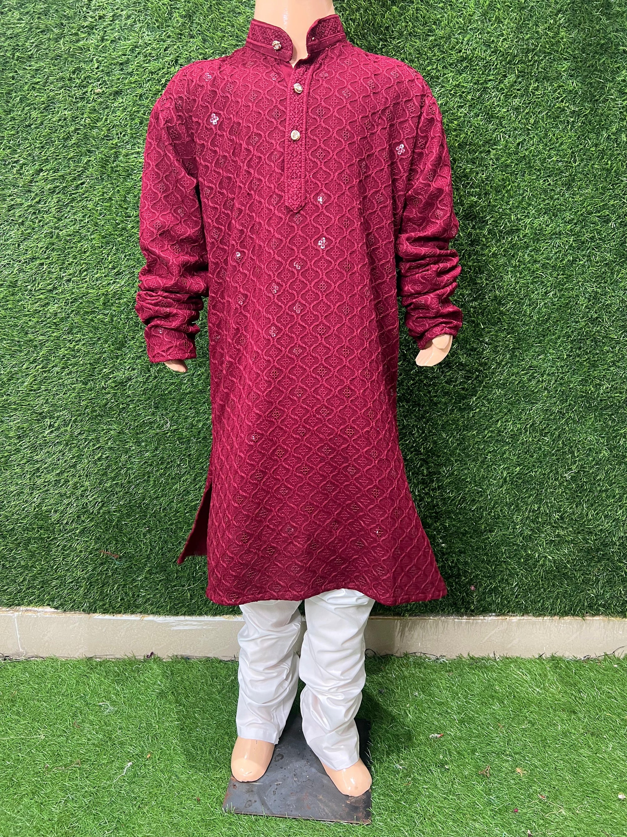 Boy’s Chikankari Kurta Set with Sequin Work – Elegant Festive & Party Wear