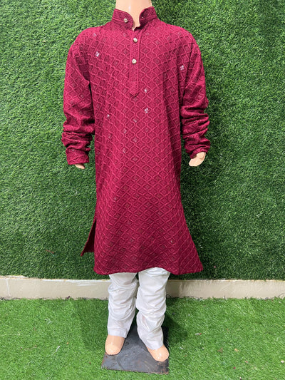 Boy’s Chikankari Kurta Set with Sequin Work – Elegant Festive & Party Wear