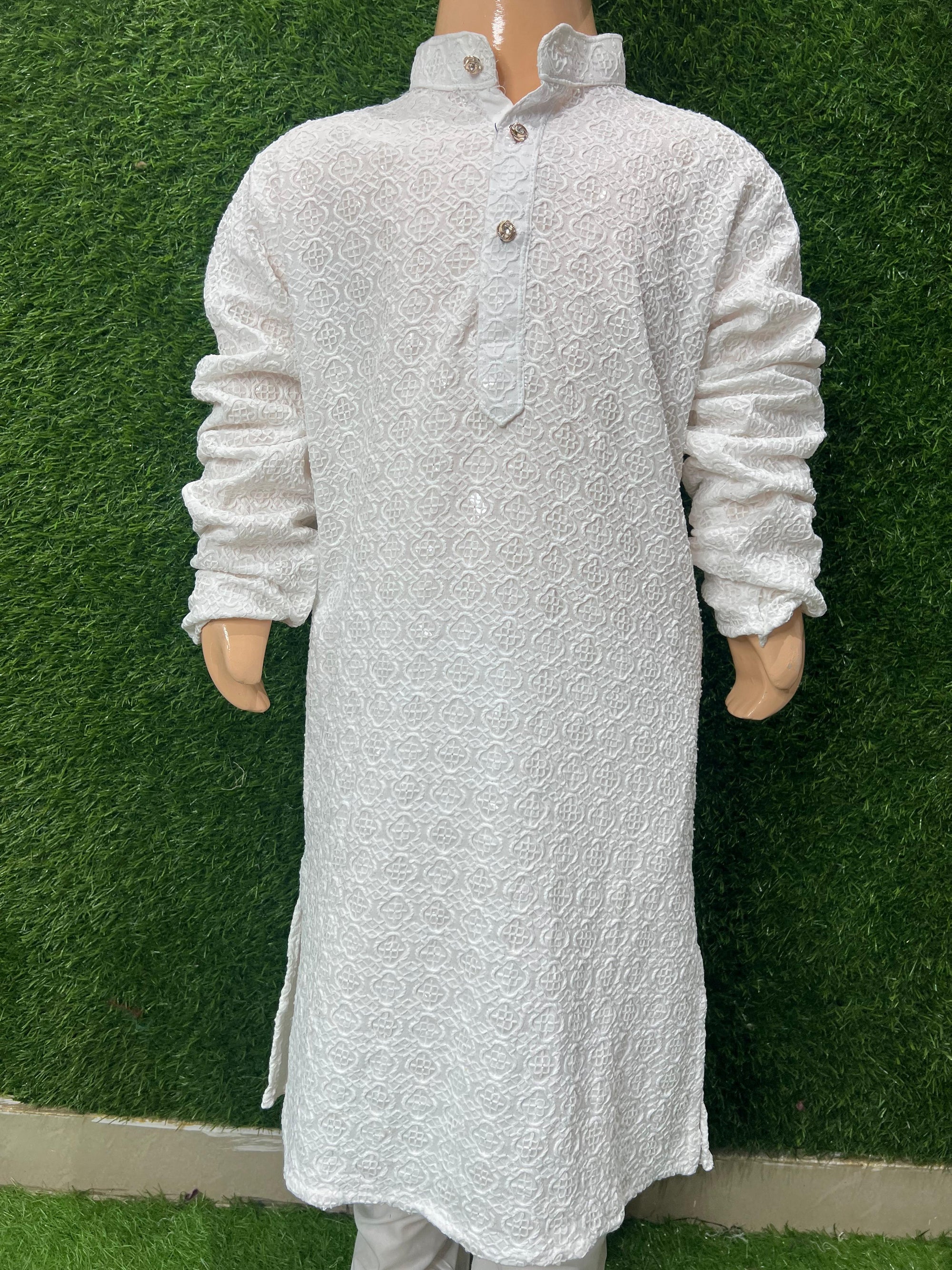 Boy’s Chikankari Kurta Set with Sequin Work – Elegant Festive & Party Wear