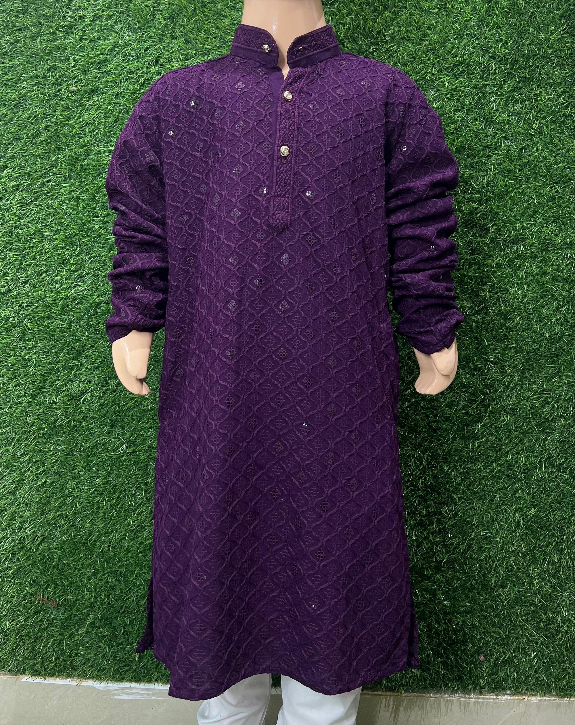 Boy’s Chikankari Kurta Set with Sequin Work – Elegant Festive & Party Wear