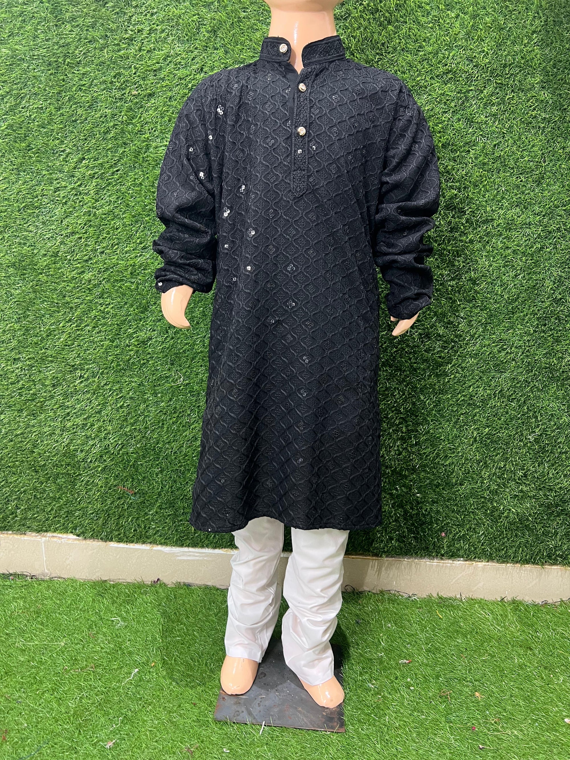 Boy’s Chikankari Kurta Set with Sequin Work – Elegant Festive & Party Wear