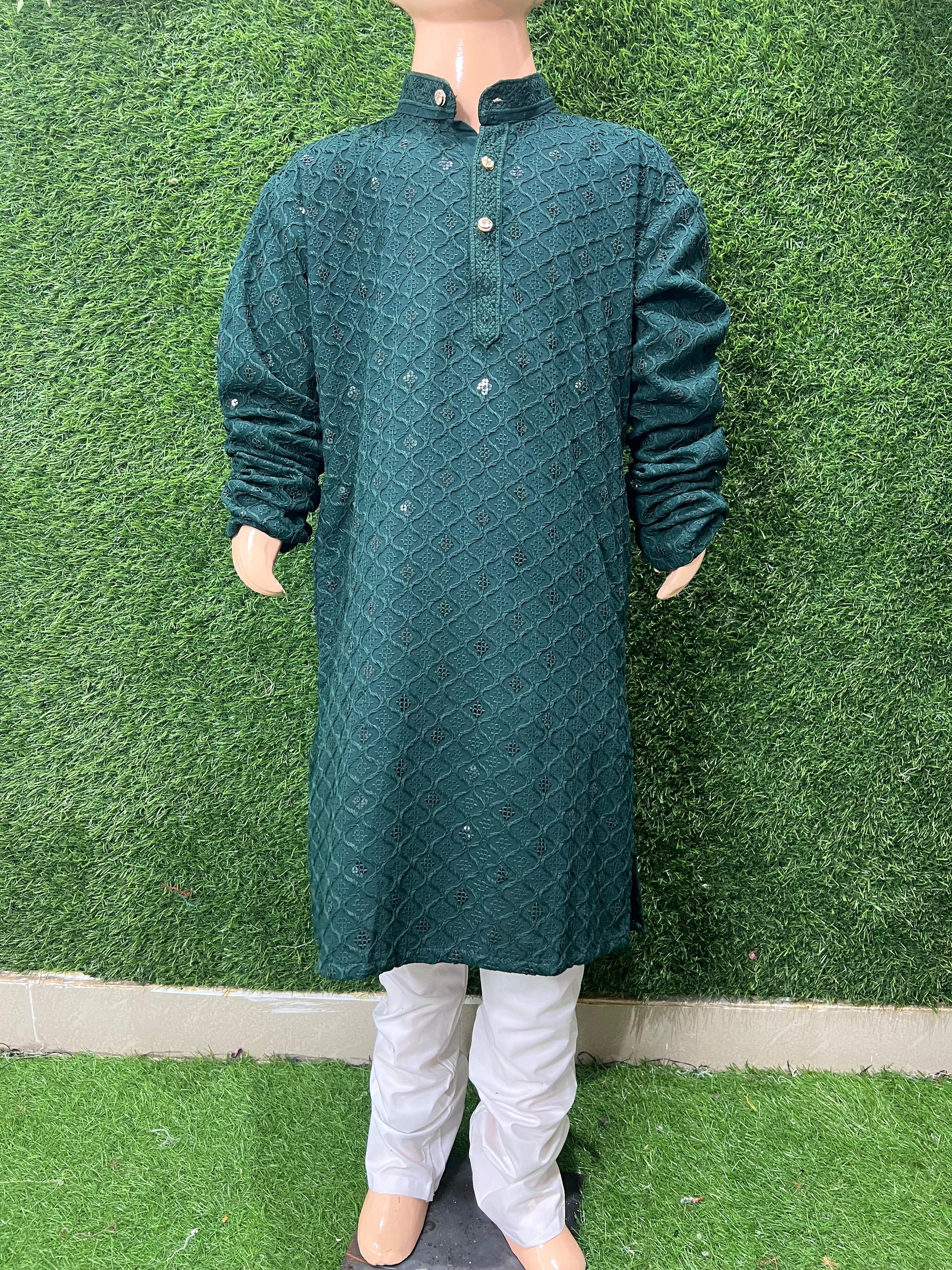 Boy’s Chikankari Kurta Set with Sequin Work – Elegant Festive & Party Wear