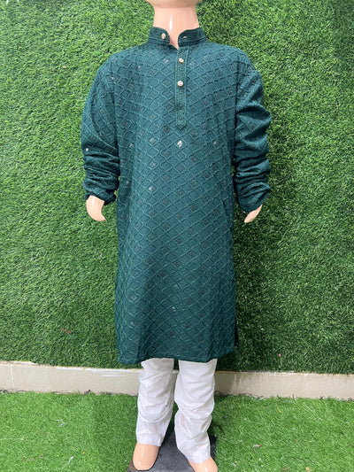 Boy’s Chikankari Kurta Set with Sequin Work – Elegant Festive & Party Wear
