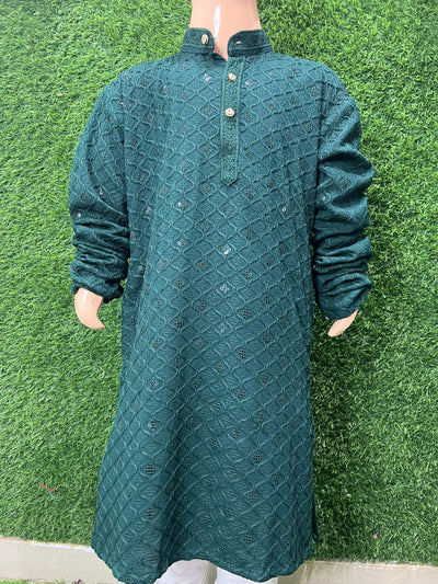 Boy’s Chikankari Kurta Set with Sequin Work – Elegant Festive & Party Wear