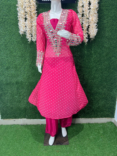 Stylish Georgette Shrug Kurti Set with Pants & Blouse – Real Mirror Work