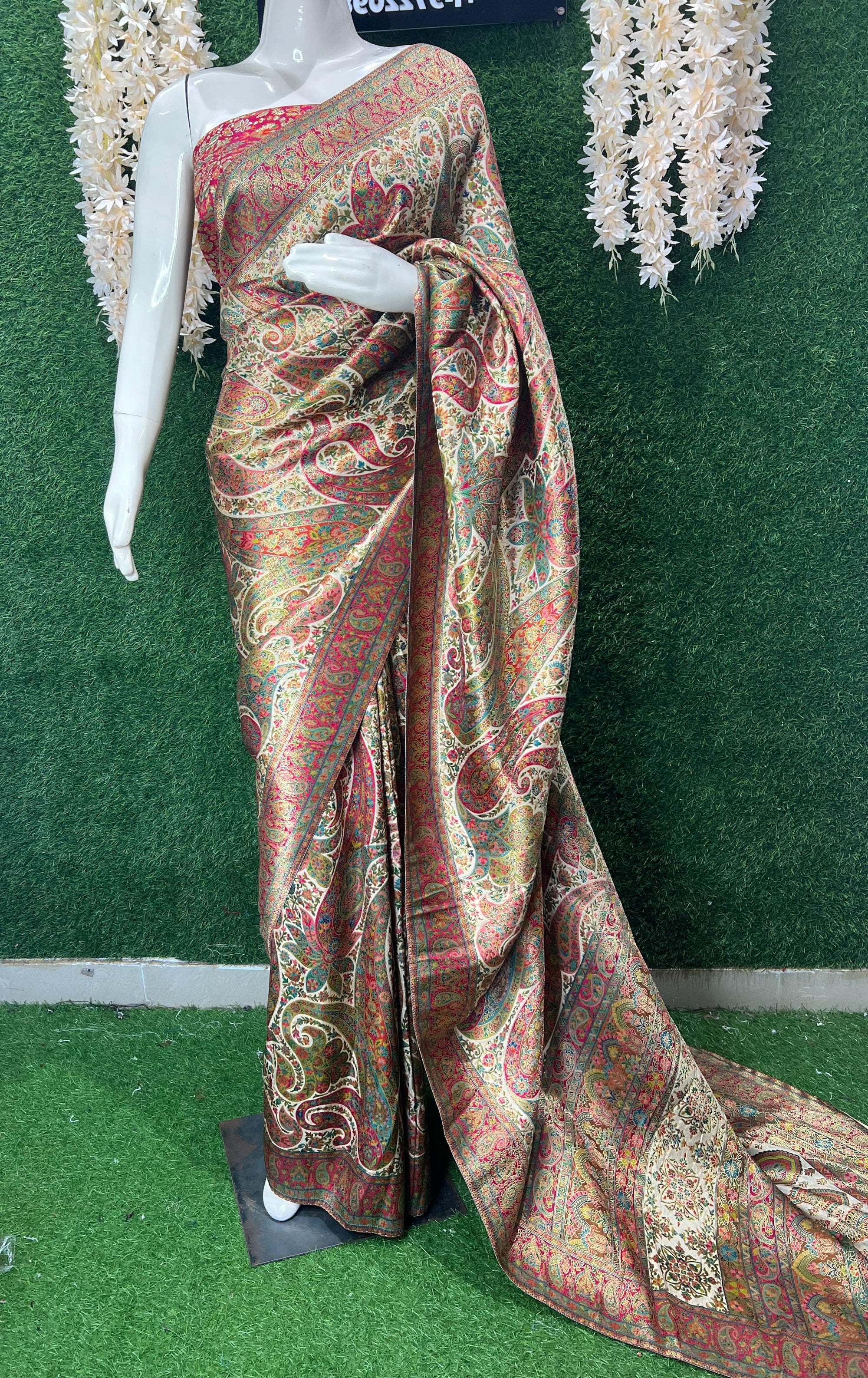 Banarasi Pashmina Katan Silk Saree with Rich Woven Pallu