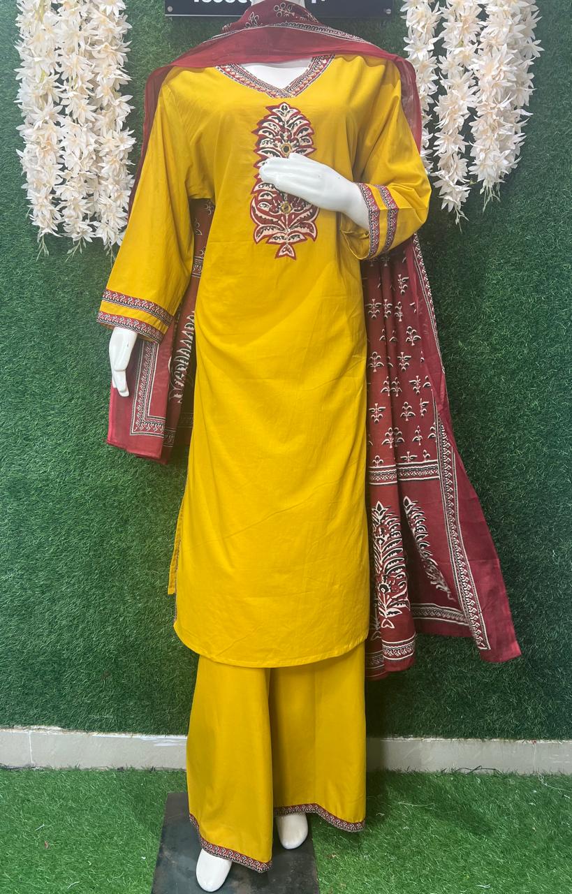 Cotton Suit Set with Hand Block Ajrakh Dupatta