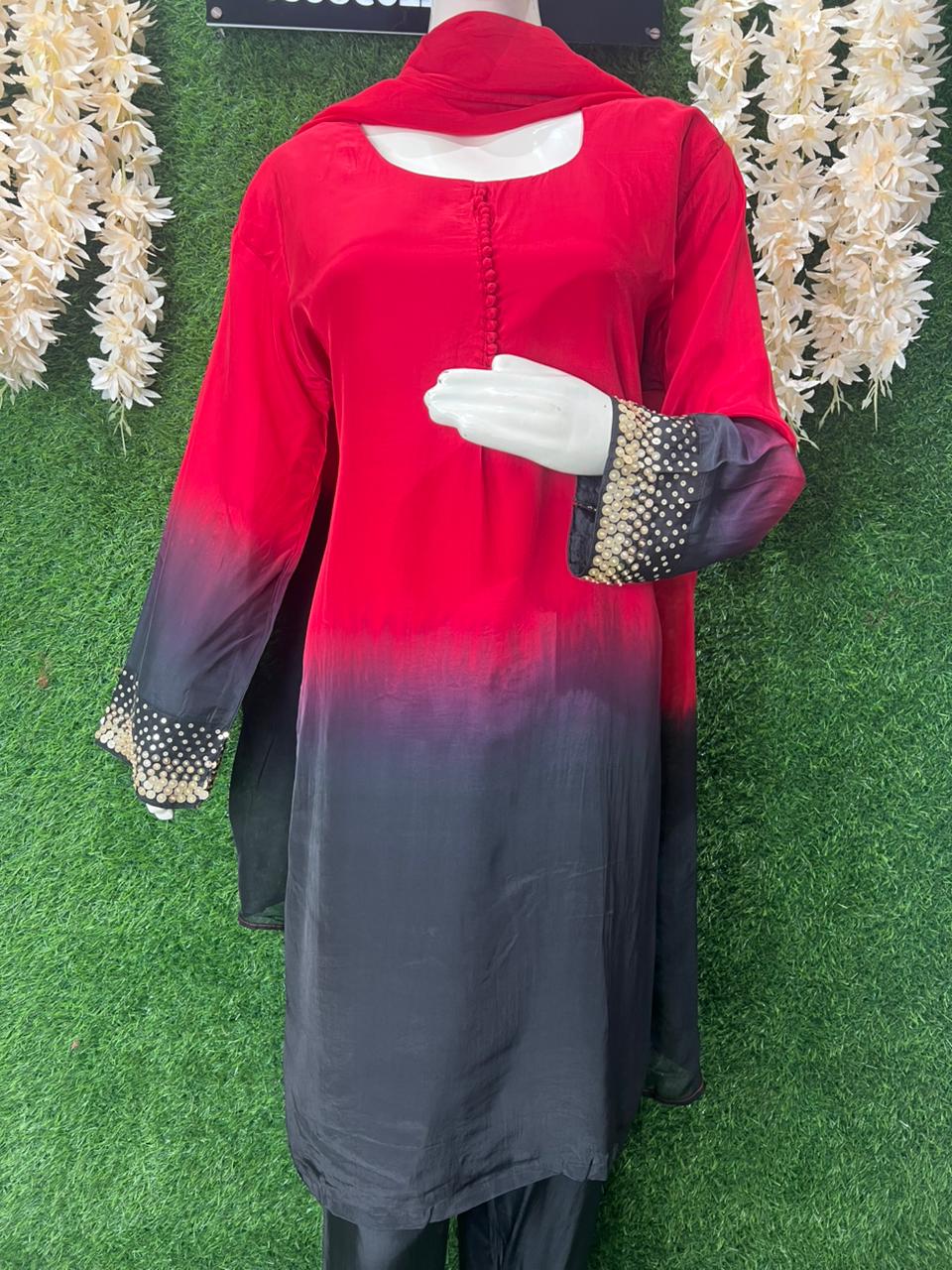 Ombre Designer Kurti Pant Set with Sequin Work