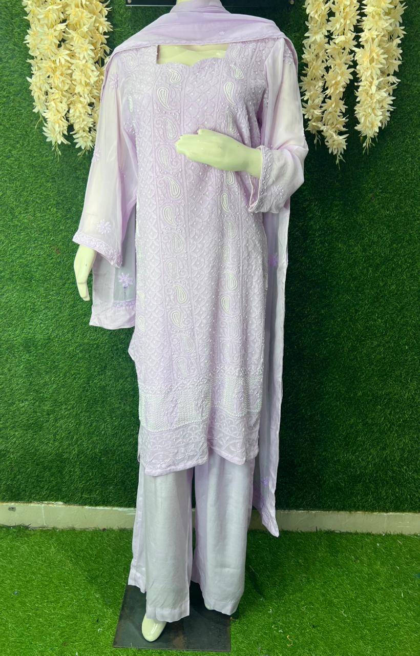 Lucknowi Chikankari Handwork Dupatta with Pulp & Cutdana