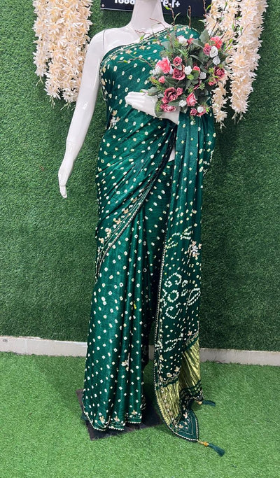 Bandhej Saree with Lagdi Patta Pallu & Cutdana Gota Patti Work