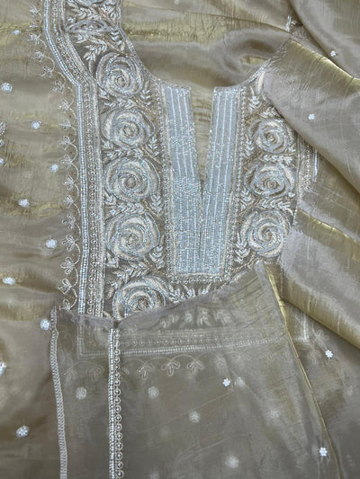 Moonga Silk Chikankari Pearl and Cutdana Work Kurta and Dupatta