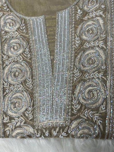 Moonga Silk Chikankari Pearl and Cutdana Work Kurta and Dupatta